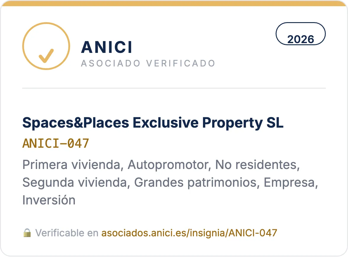 Інсигнія ANICI: Spaces&Places Exclusive Property SL, asociado verificado, номер ANICI-047